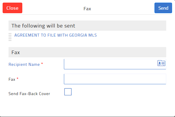 fax window page with file selected but no recipient specified yet