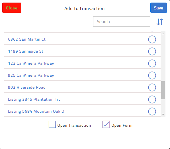 create a new form and add it to an existing transaction page with list of transactions to select from displayed