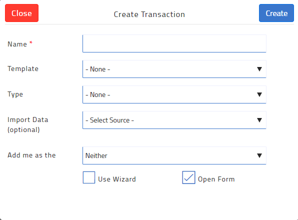 create a new form starting from new transaction showing blank transaction data